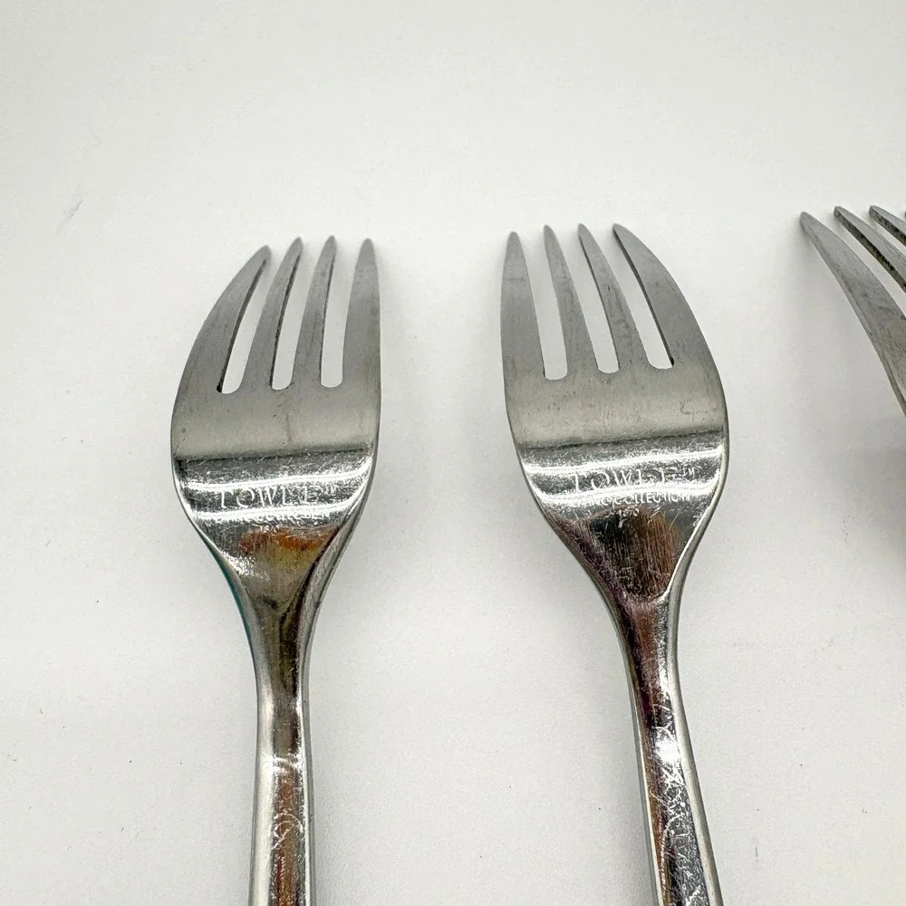 Hammered Stainless Steel Salad Forks Set 4 Modern Rustic Textured Towle Living